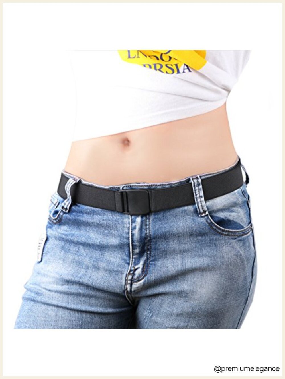 No Show Stretch Women Belt Plastic Flat Buckle Elastic Waist Belt